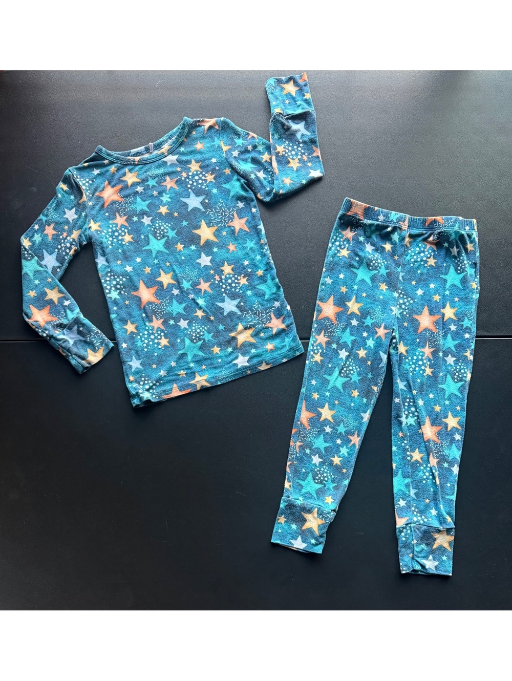 Posh Peanut 3T-4T Bamboo Pajama Set Multicolor Stars Teal 2 Piece Long Sleeve